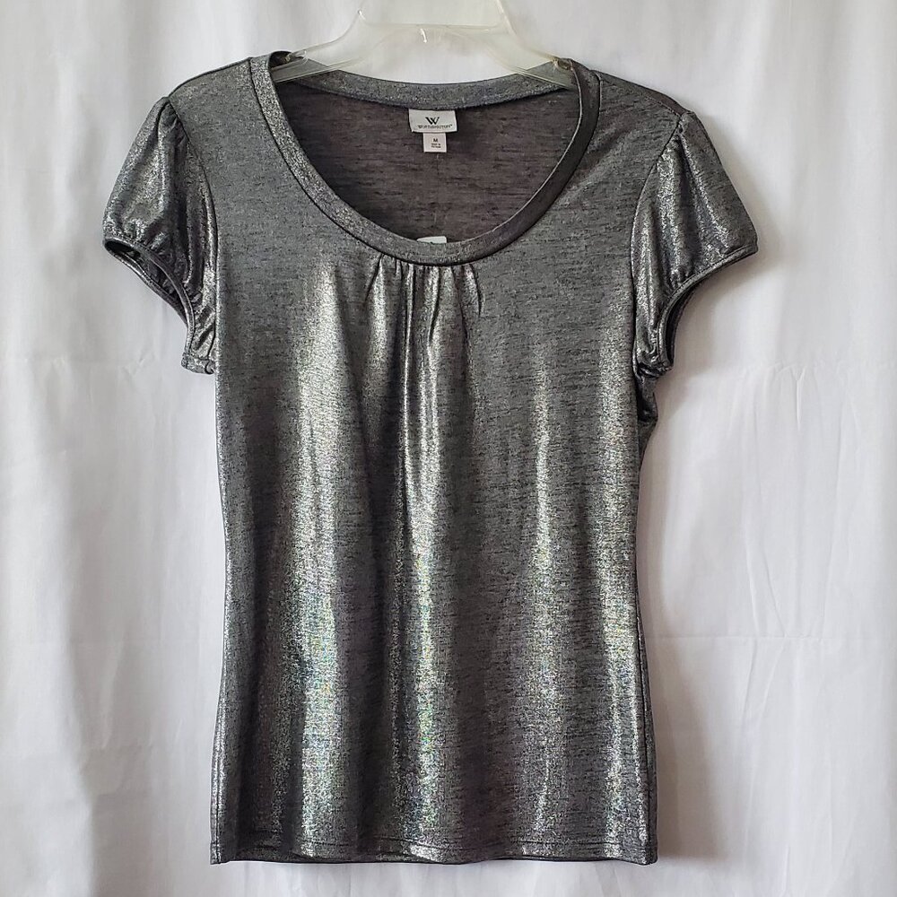 SALE! Worthington Silver Shell Cap Sleeve top size: M  NWT!! - Picture 2 of 9